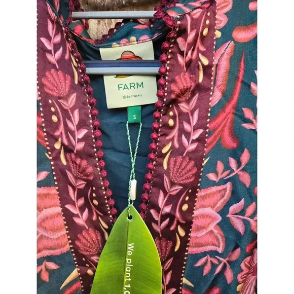 Farm Rio Teal seashell tapestry lenzing™ ecovero™ viscose maxi dress Size S - Picture 6 of 6